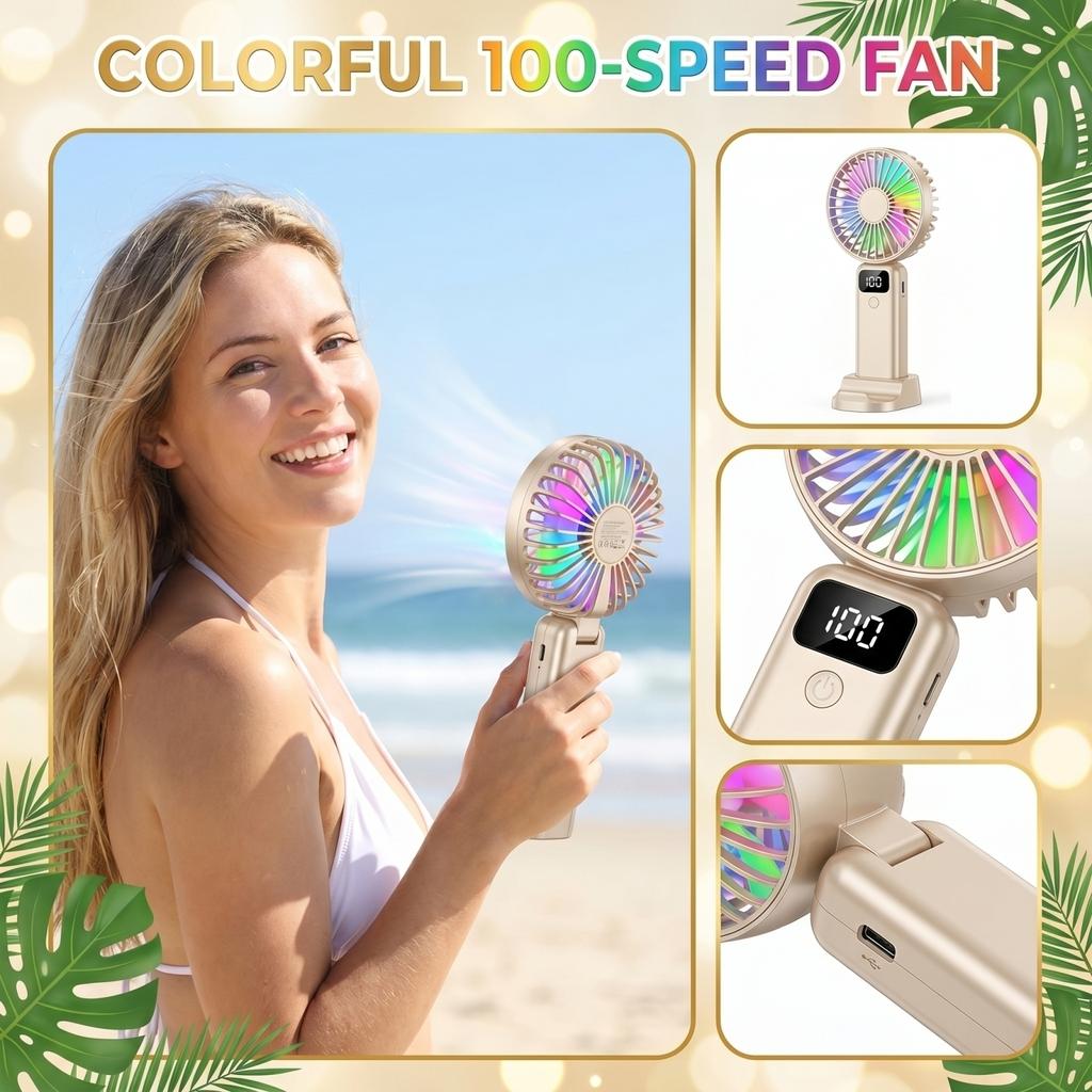 Portable Handheld Fan with Digital Display Rechargeable Battery USB Charging Adjustable Speed Small Outdoor Personal Fan for Travel and Office Use