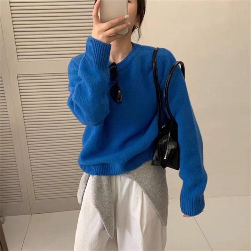 Premium Temperament Pullover Round Neck Soft Waxy Sweater Women's Autumn and Winter New Simple and Versatile Loose Knitted Top