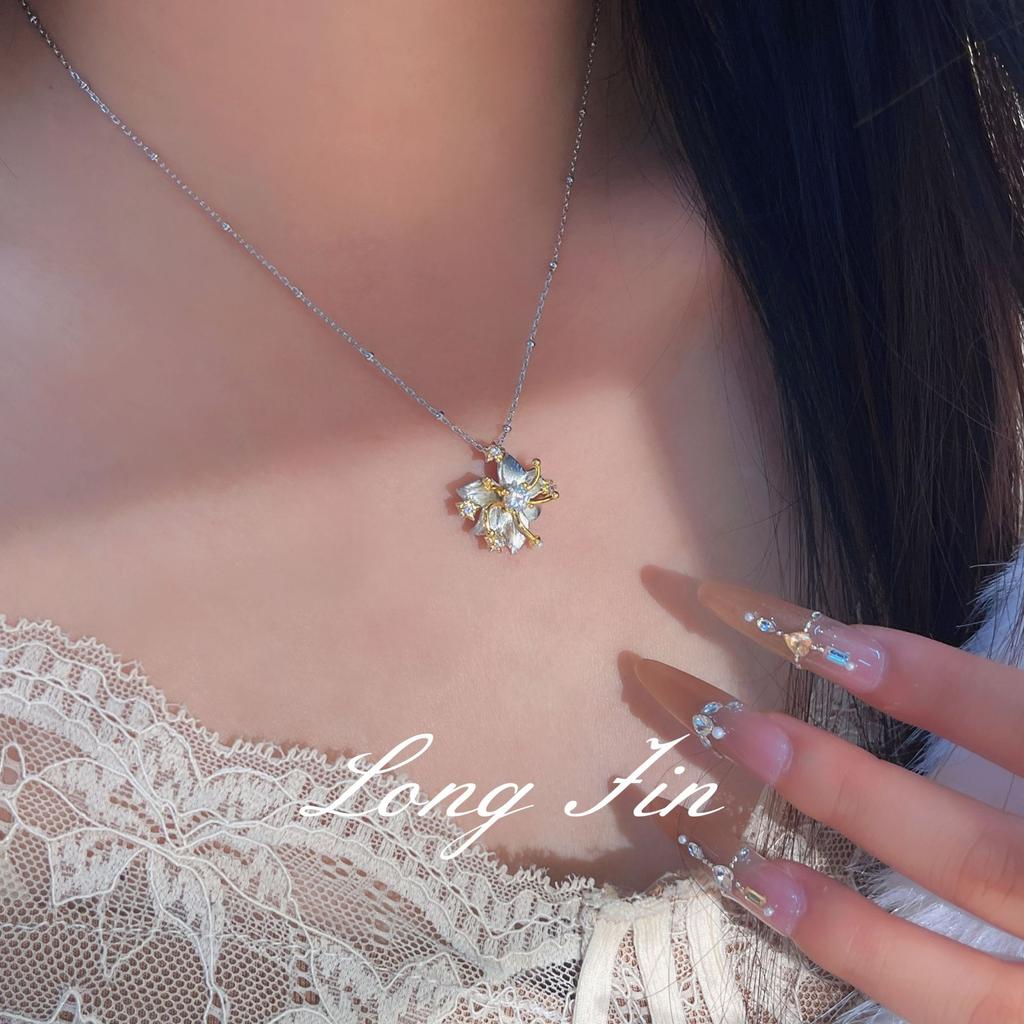 Handmade Brushed Gold Gardenia Necklace, Stud Earrings, Ring Set, Light Luxury And High-End Generation