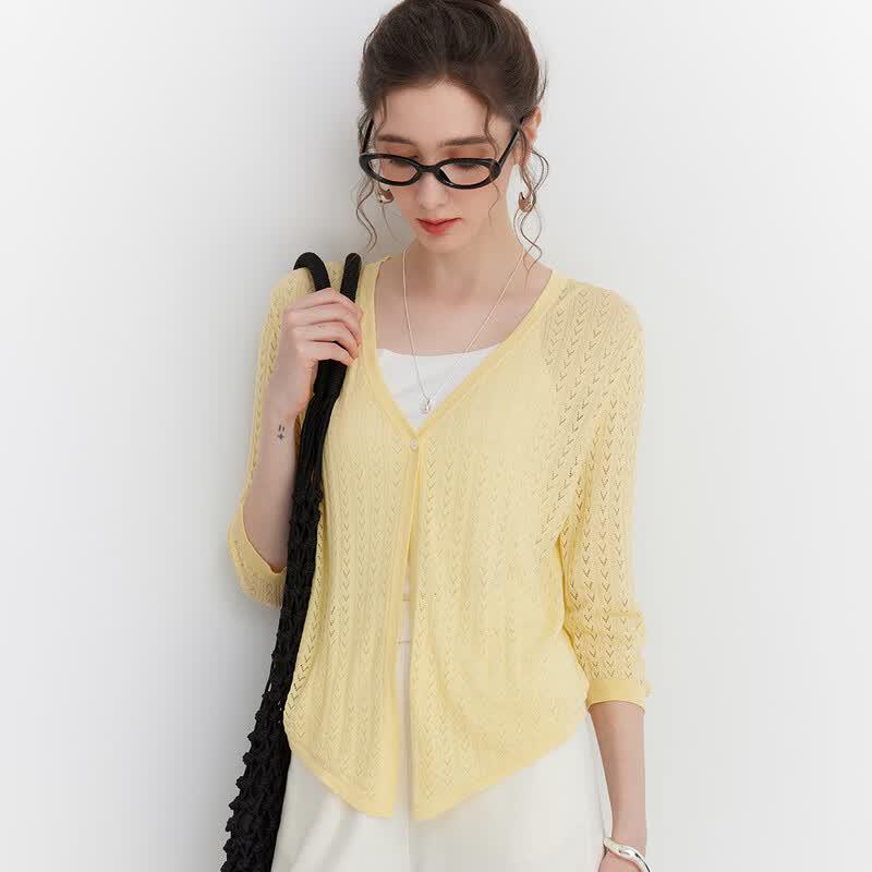 Snowforte Women s Silk Blend Hollow Knit Cardigan L