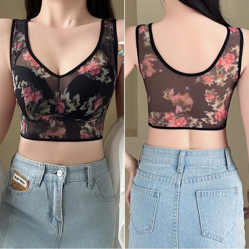 Middle-aged and Elderly Large Size Bra Gathered Comfortable Mesh Back One-piece Fixed Cup Without Steel Ring Underwear