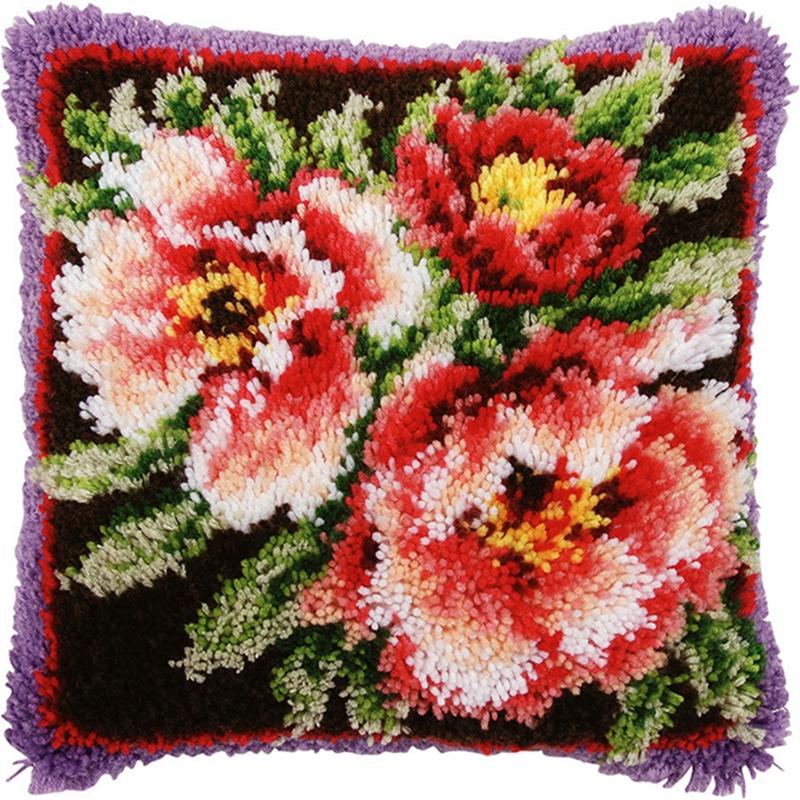 Flowers/Plant Series Latch Hook Rug Kits Pillows Smyrna Package Carpet Embroidery Latch Hook Kit Cross Stitch Pillow Knooppakket