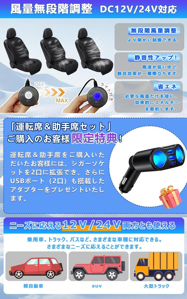 SMARTABL Car Seat Cooler, Cool Seat, 2025 Model, 12 V, 24 V (2 Extra