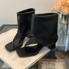 Absätze Damen Moderne Sandalen Stiefeletten Schuhe Mode Quadratische Zehenspitze Damen Slip-on Schuhwerk Offene Zehenspitze Damen Knöchelhohe Stiefel Schuhe Flip-Flops
