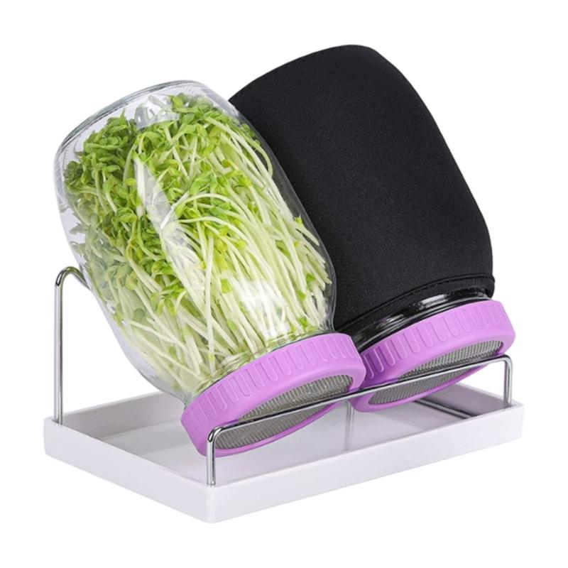 Conjunto Empilhável de Germinador de Sementes de Vidro com Base Ventilada e Manga de Sombreamento Adequado para Alfafa Feijão Mungo Jardinagem Indoor