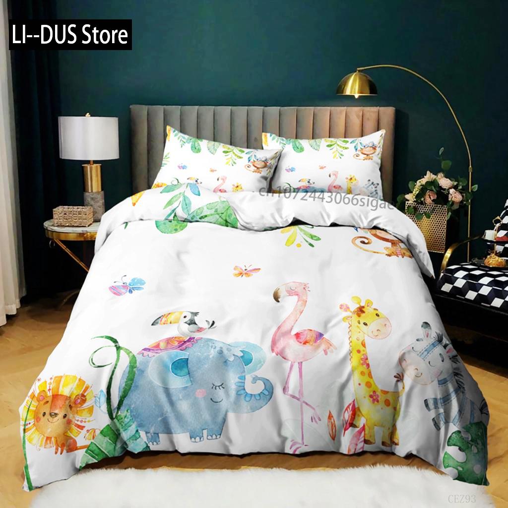 

Animal Duvet Cover Set Queen Cute African Animal Print Twin Bedding Set Microfiber Colorful Jungle Animals Zoo Party Quilt Cover EU Single(135*200cm)3pcs