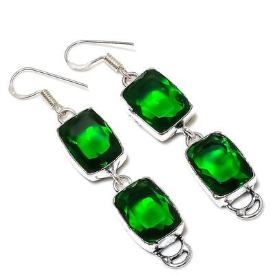 Natural Peridot Gemstone Handmade 925 Sterling Silver Jewelry Earring 2.48" K3a06