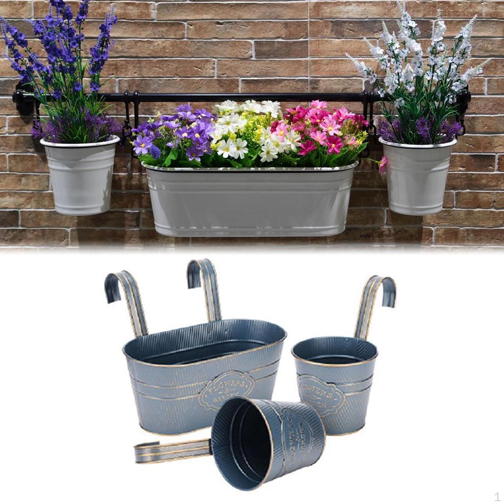 3 Pieces Hanging Flower Pots Plant Garden Decor Home Decoration Fence Planters Wall