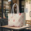 Sweet Heart Diamond Print Tote Bag Casual Carry All For Daily Outings Shopping Portable Fashion Shoulder Bag