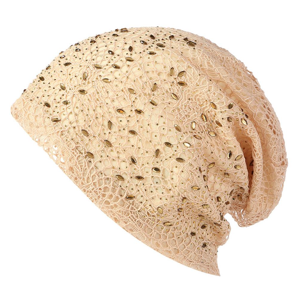 Women Delicate Hollow-out Double-layer Lace Cotton Hat Windproof Knitting Warm Cap