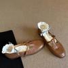 Sheepskin Version! Pink Single Shoes Women's French Round Head Light Mouth T-buckle with Skirt Flat Bottom Mary Jane Small Leather Shoes