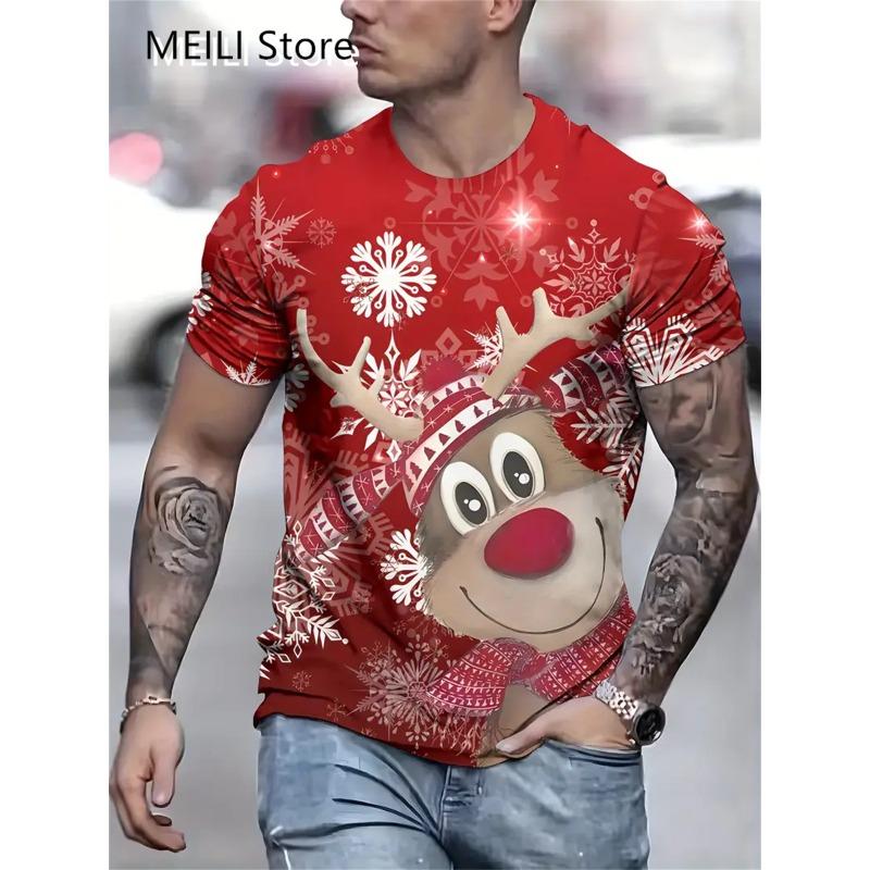 Christmas T-Shirts Summer Funny Santa Claus Fashion Tops Tee Mens Shirts Summer Holiday Boys Casual Crew Neck Oversized T-Shirts