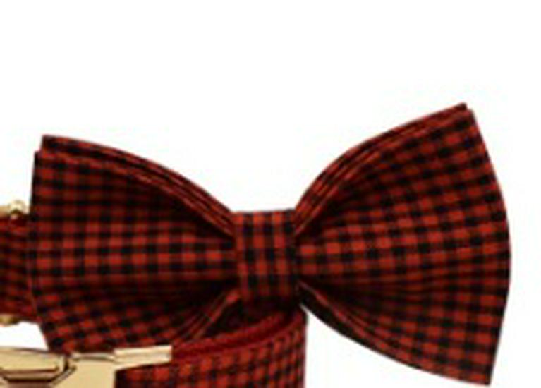 Red & Black Plaid Anti-Escape Dog Collar with Leash and Bow Tie Vest