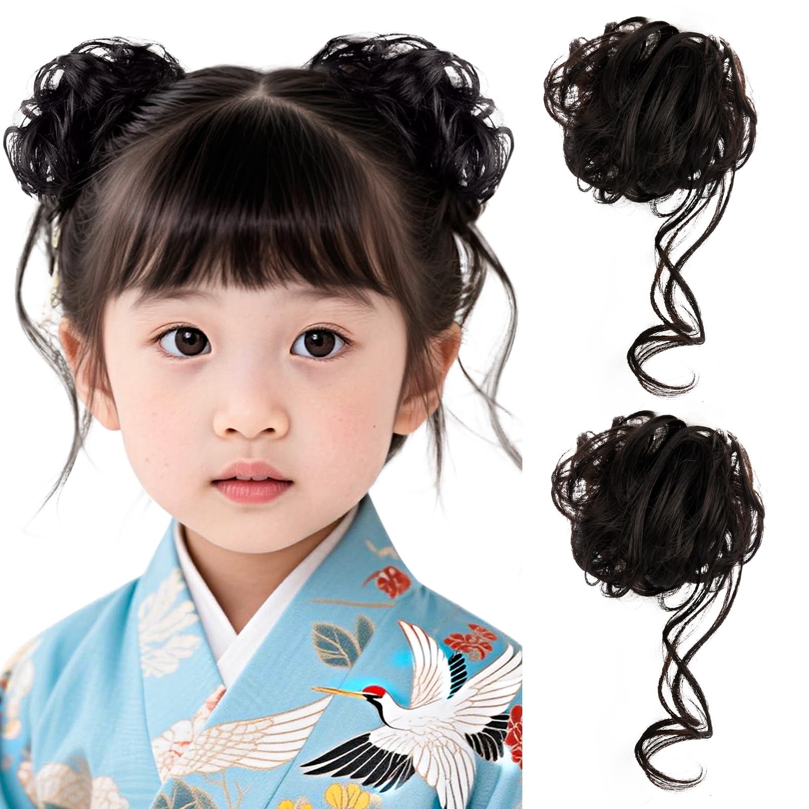

OTAKUMARKET Набор из двух пучков-париков с локонами и в стиле scrunchie, идеально подходит для Сити-Го-Сан, юкаты, церемоний совершеннолетия, выпускных и