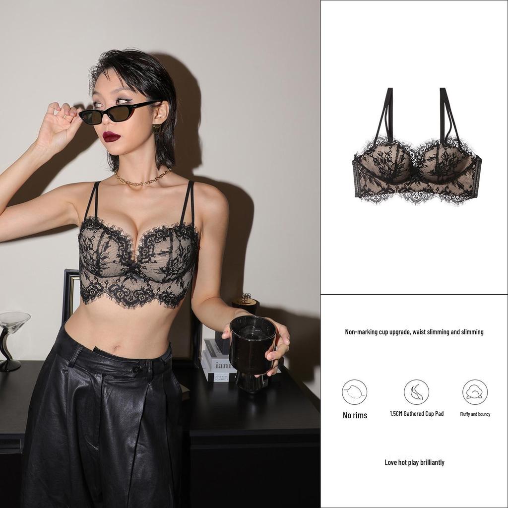 Women's Lace-Edge Wireless Bra Set for Small Chest Enhancement