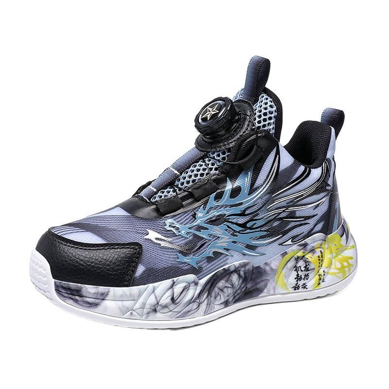 Spring and Summer Ice Silk Mesh Children's Basketball Shoes Sports Shoes Rotating Buckle Light Boys Running Shoes Primary School Students Graffiti Sho