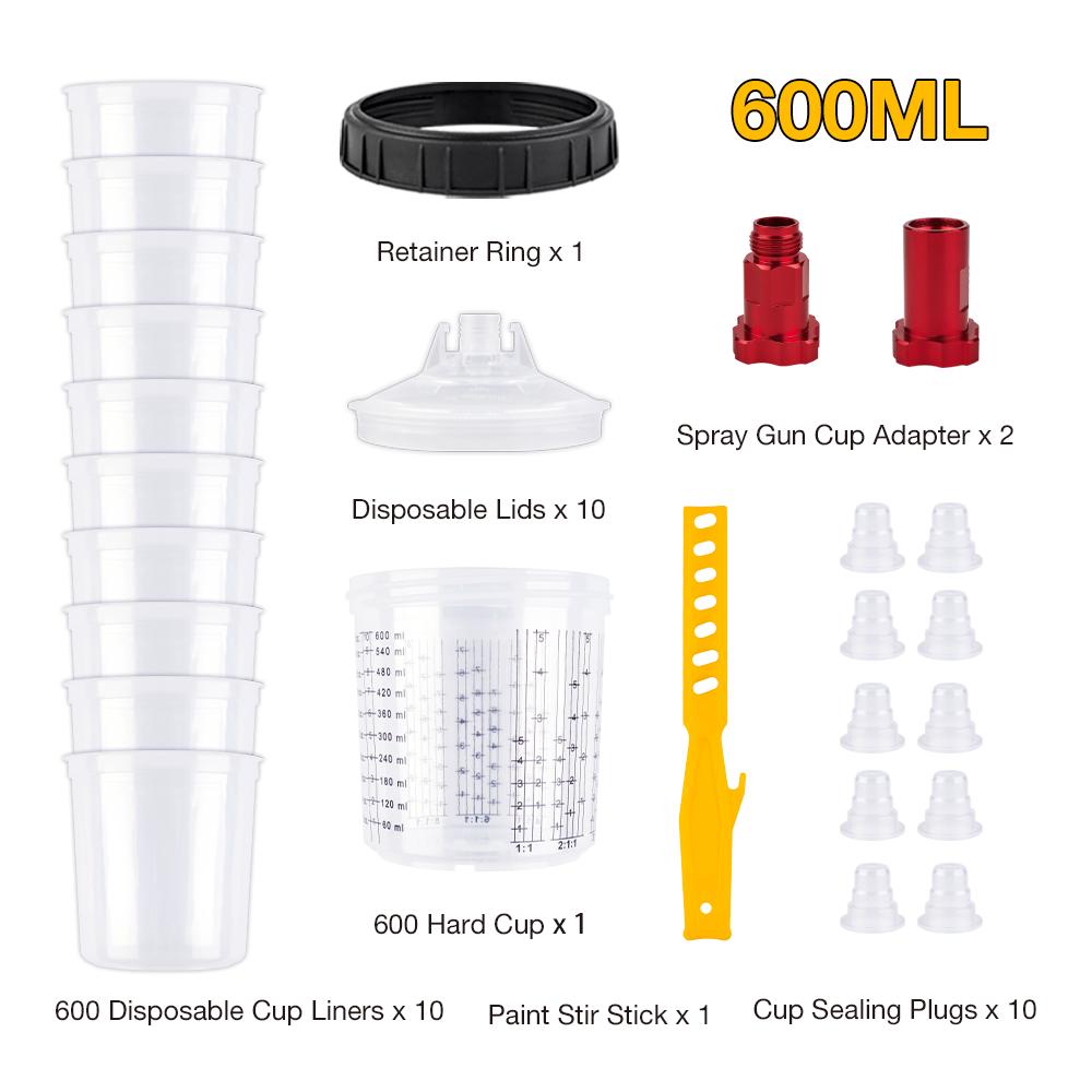 Upgrade Spray Gun Paint Mixing Cup H/O Quick Cup Spray Gun Tank 20.3oz/600ML Disposable Paint Cup with Spray Gun Cup Adapter
