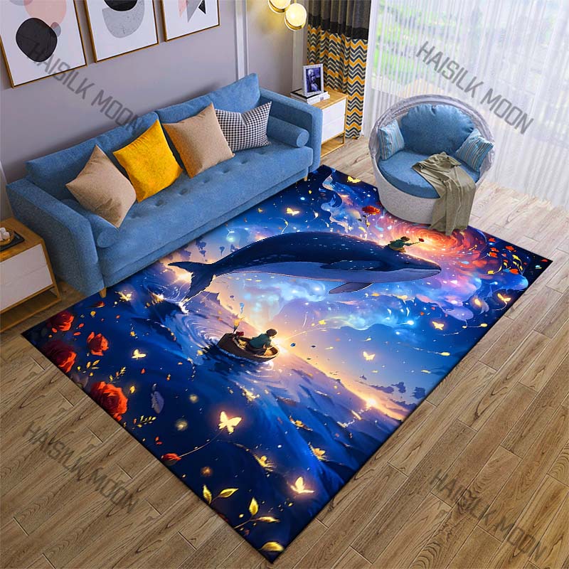 Whale fantasy under stars Print Carpet Rug for Living Room Bedroom Sofa Doormat Home Decor Non-slip Floor Mat