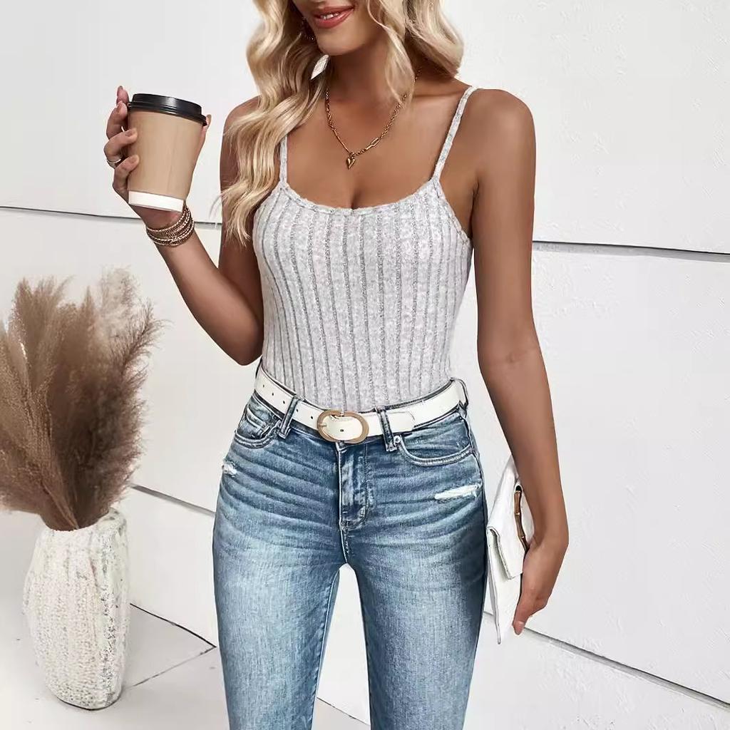 GMXIA Women's Fashion Casual Summer Solid Color Print Suspenders Sleeveless Blouses & Shirts