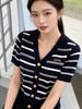 Summer Plus Size Women's Striped Lapel V-Neck Short-Sleeve Top: Stylish, Versatile, Age-Reducing Knitwear