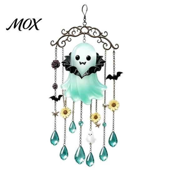 Alloy Chain Wind Chime Halloween Ghost Decoration, Vintage Sun Catcher with Faux Crystal Hanging Ornament Drops Tassels, Acrylic for Holiday