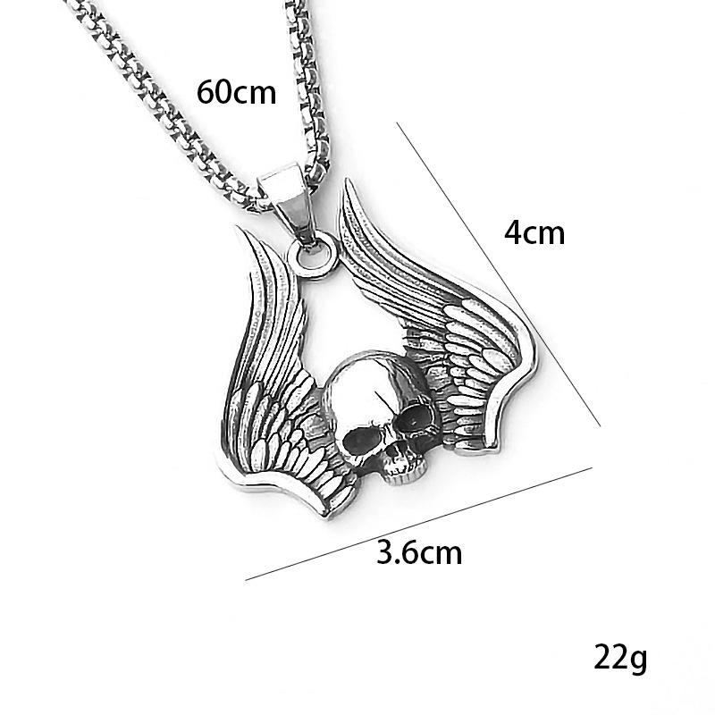 New Skull Pendant Necklace European and American Retro Wings Titanium Steel Men's Necklace