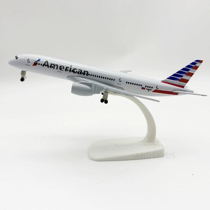 20cm Air American Airways B787 Metal Alloy Airplane 1/400 Scale Aircraft Model With Stand Aviation for Enthusiasts Gift Display