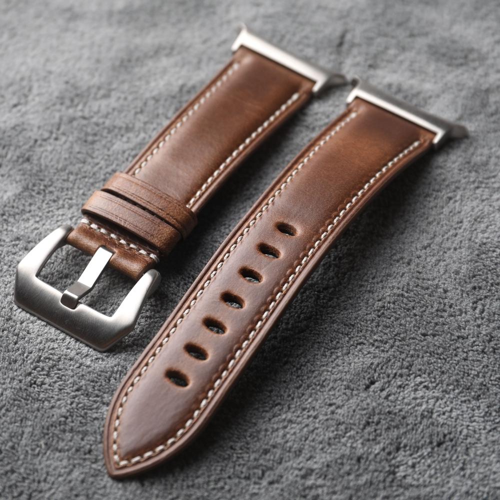 Klasik El Yapımı ABD Chicago İnek Derisi Fit Galaxy Watch Ultra 47MM Vintage Hakiki Deri Kayış, Yumuşak Erkek Bilekliği Kahverengi