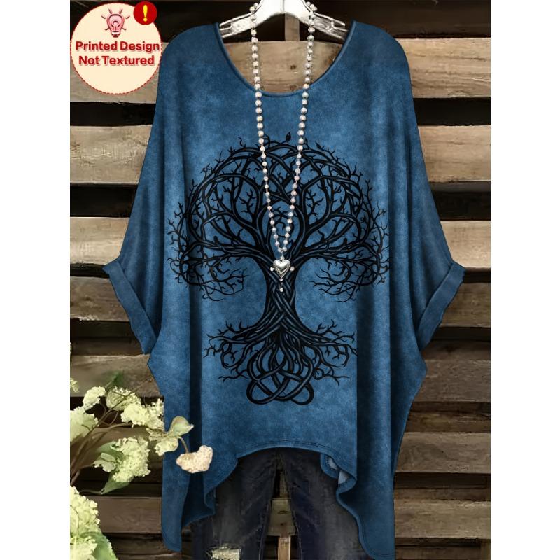 

Plant pattern all-over printed versatile and fashionable round neck loose T-shirt S