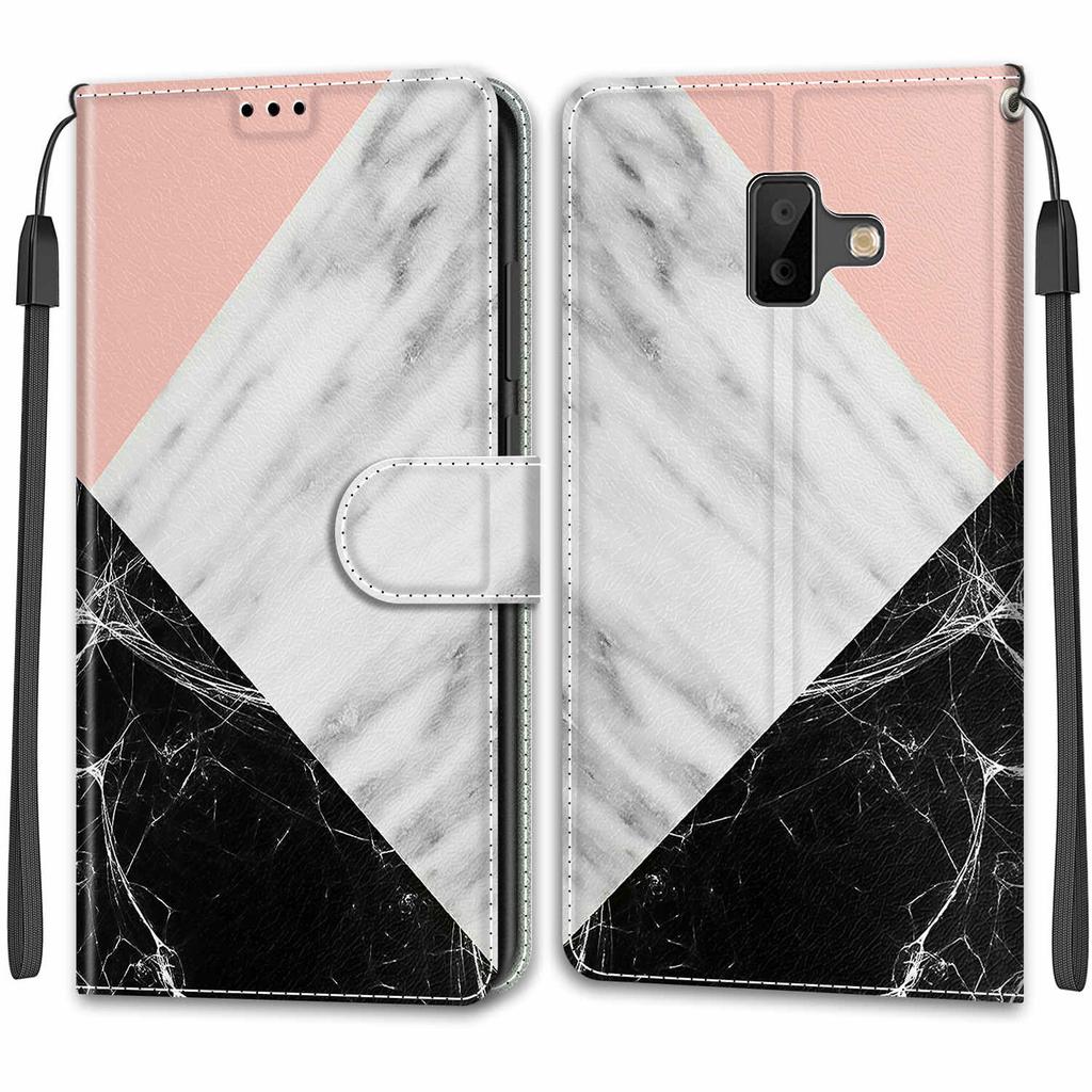 Luxury Painted Leather Case Wallet Book Style Protective Cover for Samsung Galaxy J6 Prime/J6 Plus/J6 (2018) J600/J5/J3
