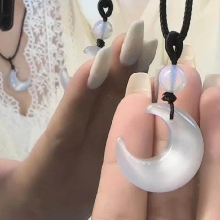 Lace Up Rope Necklace Cat Eye Moon Pendant Necklace Chinese Style Jewelry Gift