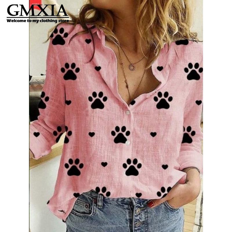 GMXIA Damska Moda Casual Rekreacyjna Bluzki i Koszule z Długim Rękawem z Kołnierzykiem POLO