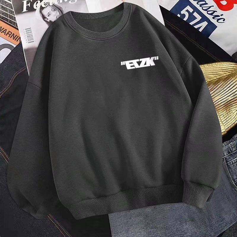 Men's Trendy Loose-Fit Hoodless Sweatshirt - Hong Kong Style, Fleece-Lined, Spring & Autumn, Round Neck, Couple's Pullover.