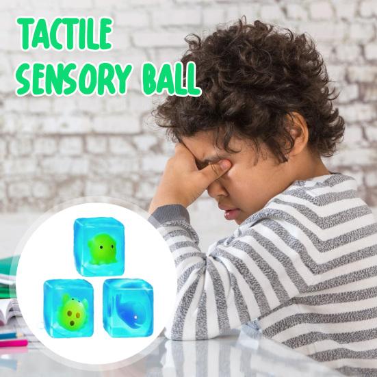 Stress Cube with Luminous Sea Animal Toy Inside Anxiety Relief Ice Cube Squeeze Sensory Toy Office Workers Relaxation Stress Ball
