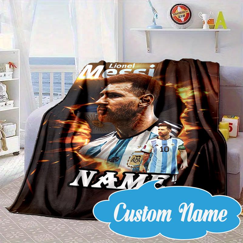 Custom Name Messi's Fiery Legacy Blanket bed sofa Blanket Flannel Blanket for Camping, Hiking, Picnic Essentials,gift for Fan family