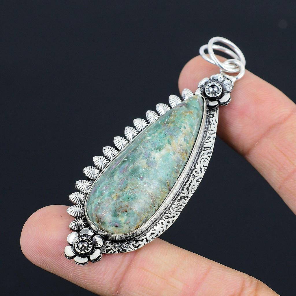 Natural Ruby Fuchsite Gemstone Pendant 925 Sterling Silver Jewelry For Women