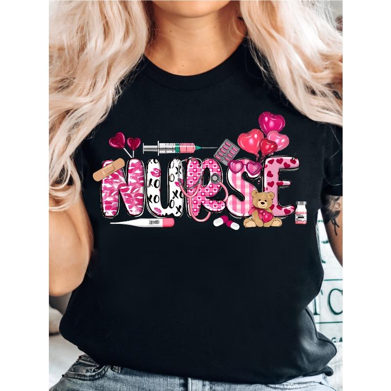 Valentine s Day Nurse T-Shirt, Valentine s Day Gift for Nurses Staff T-Shirt S чёрный