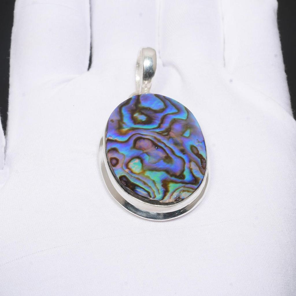 Abalone Shell Gemstone Handmade 925 Sterling Silver Natural Abalone Shell Pendnat Oval Design Pendant Abalone Shell Jewelry For Gifts