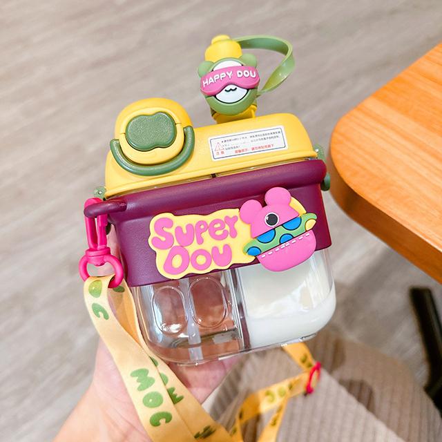 

500ML Cute Double Drinking Water Bottles With Straw For Girls Cartoon Children Plastic Cup Outdoor Portable Water Cups BPA Free 500ml жовтий