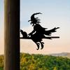 1 szt. Straszna czarownica i kot na gałęzi, stalowa sylwetka, metalowa sztuka ścienna do domu, podwórka i patio, zewnętrzna dekoracja palika
