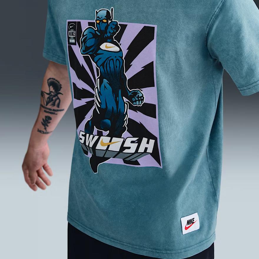 Nike Max 90 Swoosh Cotton Loose Breathable Short Sleeve T-Shirt Men Tops Smoky-Blue HJ3673-006
