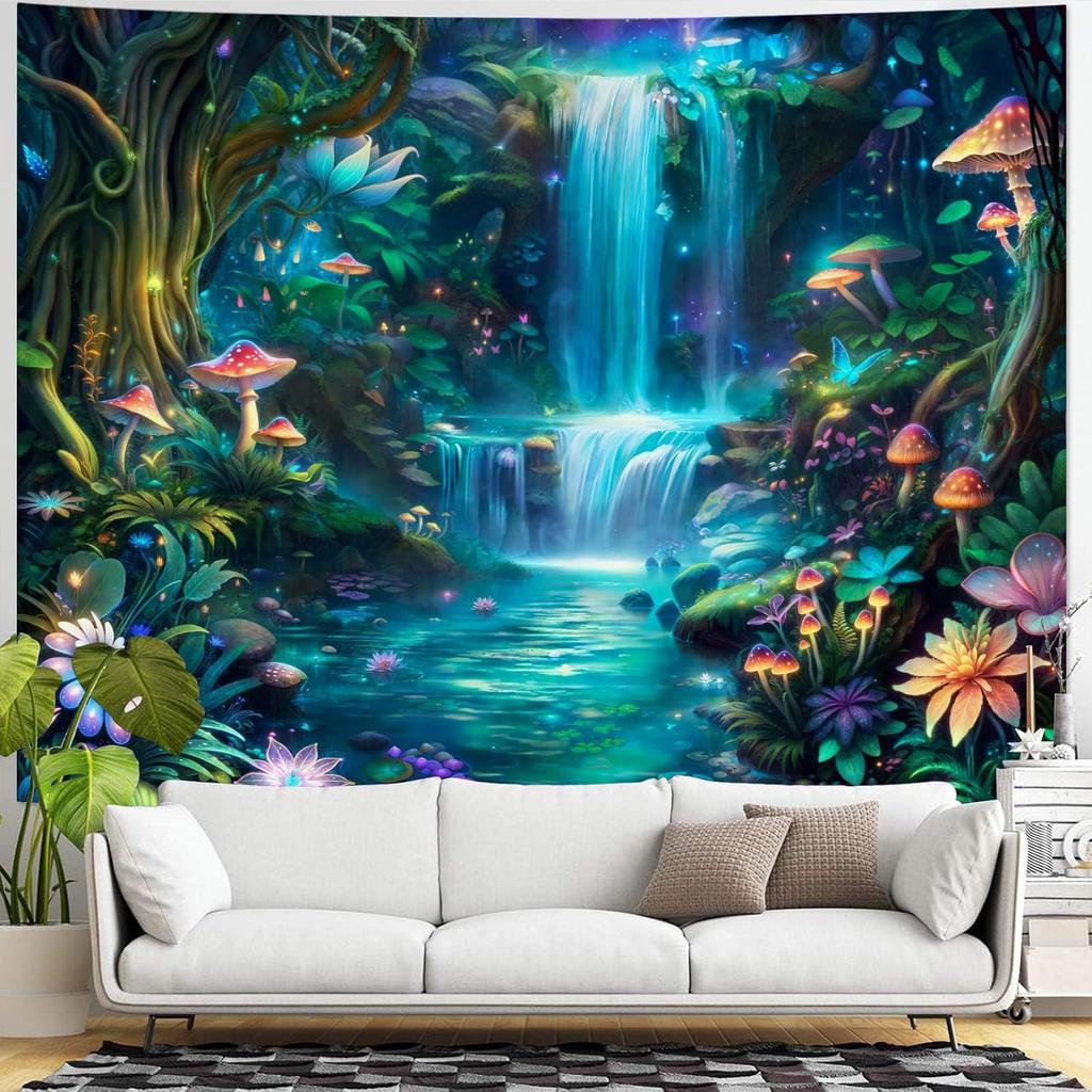 Tapestry Forest Cave Tapestries Nature Landscape Tapestries Mossy Waterfall Stream Wall Tapestry Bedroom Dormitory Living Room