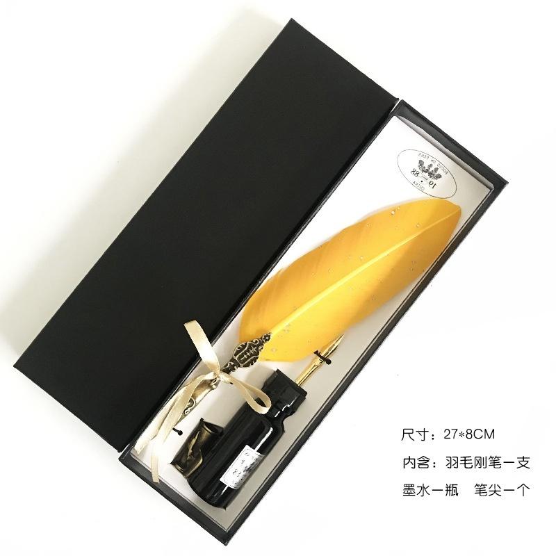 Retro Feather Pen Goose Feather Pen Ink Pen Dip Water Metal Fountain Pen Set Birthday Gift Box School Supplies Stationery