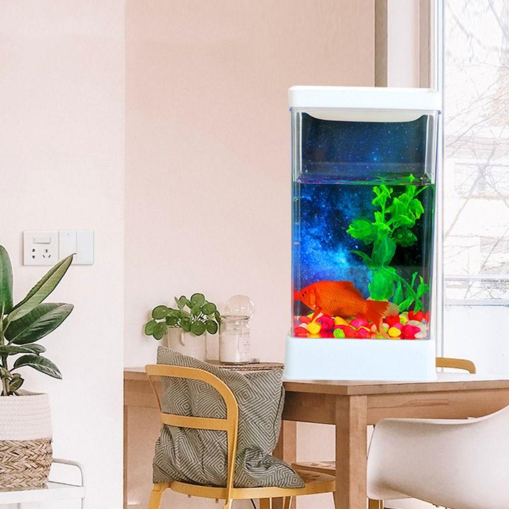 Adjustable Mini Fish Tank Plastic LED Fish Tank Betta Aquatic Plants Tank Goldfish Bowl  For Home