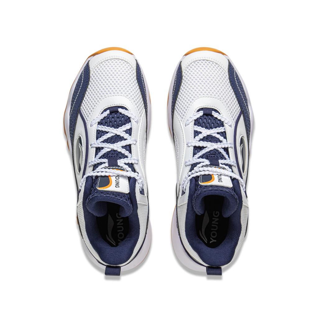 Li Ning Kids Fashion Trend Low Top Basketball Shoes Kids Sneakers White Blue YKBV042-1