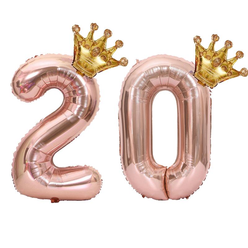 1PC 32 Inch Rose Gold Crown Digital Number Foil Balloons Princess Birthday DecorationParty Wedding Xmas Number Balloon Anniv