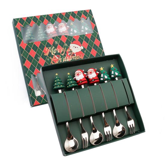 Christmas Spoon Cutlery Set Stainless Steel Xmas Dinner Forks Dessert Fruit Ice Cream Tea Cake Forks Doll Tableware Gift Box Christmas Party Supply