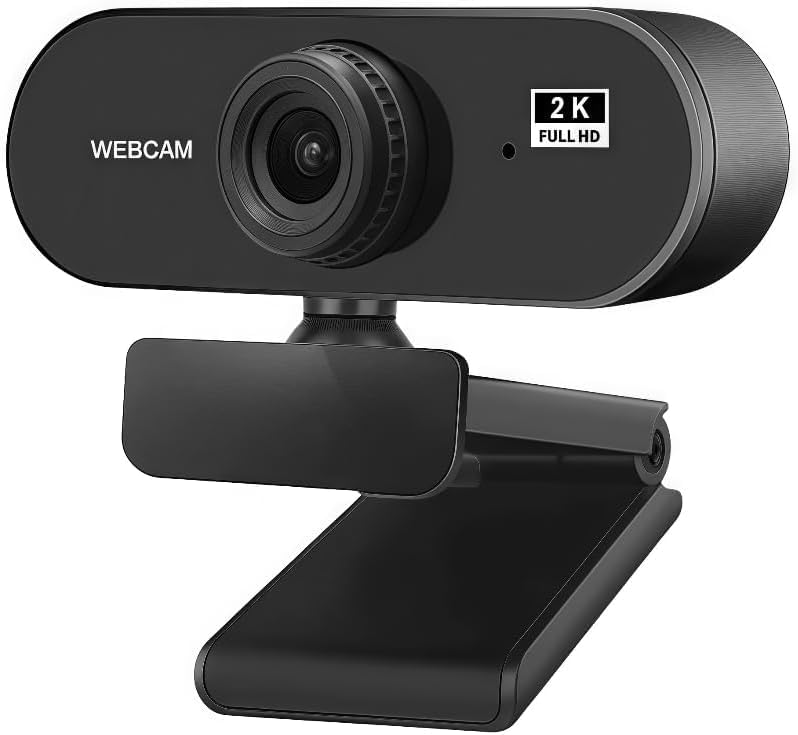 Kicucn HD 2K 4MP Webcam with Automatic Light Tripod Compatible with Windows Mac for Video Online and Live Streaming Noise-Canceling Microphone,