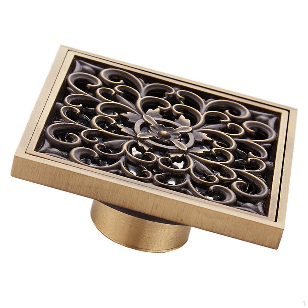 Brass Shower Floor Drain 10x10cm Anti Overflow Drainer Cover for Room