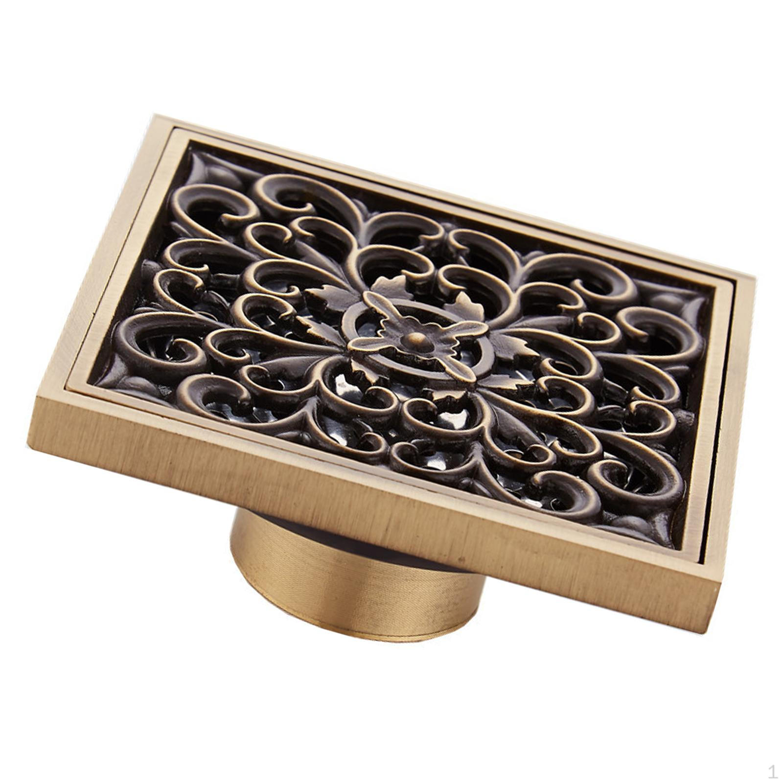

Brass Shower Floor Drain 10x10cm Anti Overflow Drainer Cover for Room Style B